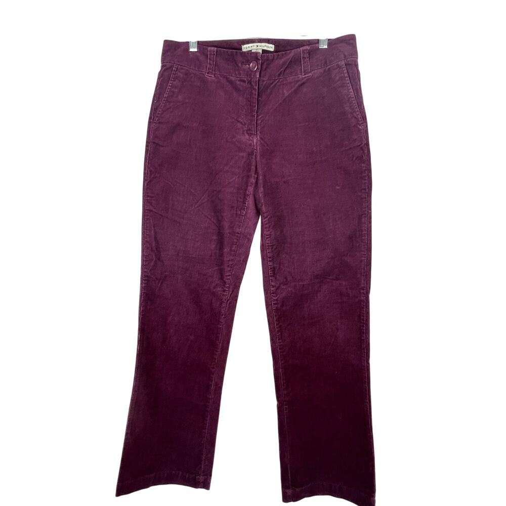 Tommy Hilfiger Dark Burgundy Maroon Wide Leg Corduroy Low‎ Waisted Pants Size 8